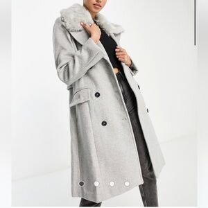 Ever New top faux fur collar coat in gray